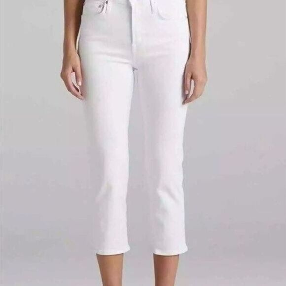 NWT EDWIN Women’s Bree Mid Rise Crop Straight Leg Ivory Jeans - Size 24 - Picture 1 of 10